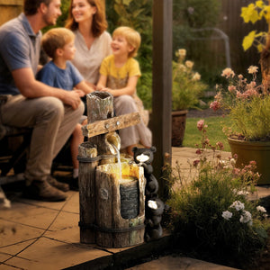English Elm Outsunny 3-tier Resin Bear Waterfall Fountain with Led Lights for Patio Garden W2225P485544