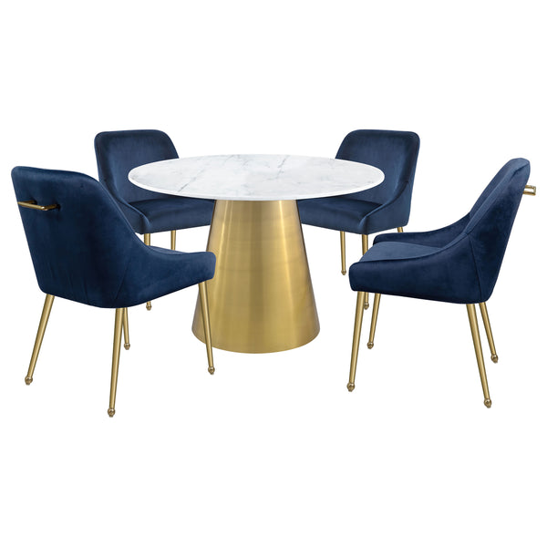 English Elm Earline Round Marble Dining Table with Sculptural Brushed Gold Pedestal Base B062S01396