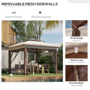 English Elm Outsunny 12' X 12' Instant Pop-Up Canopy Tent With Mesh Walls, Adjustable Height, Beige & Brown Shade W2225P174190-GIGA