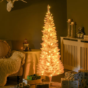 English Elm Homcom 5' Slim Pink Pre-Lit Noble Fir Christmas Tree With 110 Led Lights For Cozy Holiday Decor W2225P249646