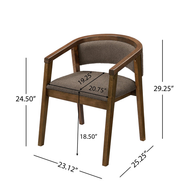 English Elm Christopher Knight Home® - U-shaped Mid-Century Dining Chair with Armrests, Bouclé Upholstery, High-Density Foam Comfort Brown,Walnut N771P331338W