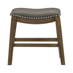 English Elm Miel Saddle Seat Counter Stool Gray Faux Leather Nailhead Trim Solid Wood Base B056P416881