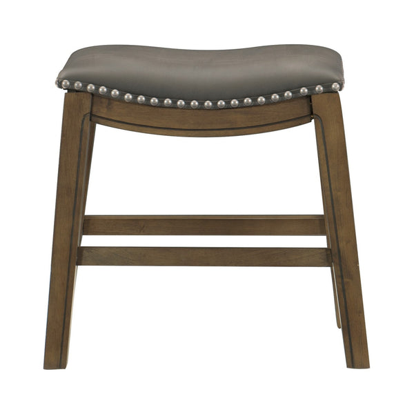 English Elm Miel Saddle Seat Counter Stool Gray Faux Leather Nailhead Trim Solid Wood Base B056P416881