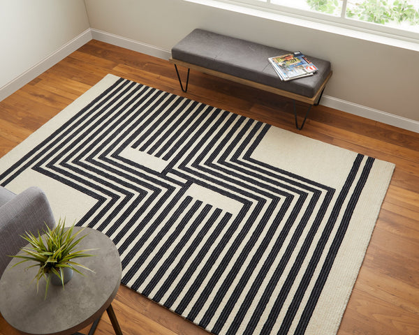 Feizy Rugs Maguire Hand-tufted Wool Area Rug With Geometric Patterns - Modern, Stain-resistant, Pet-friendly Design Gray,Ivory,Black Wool,Nylon Mgr8900fivyblkp00