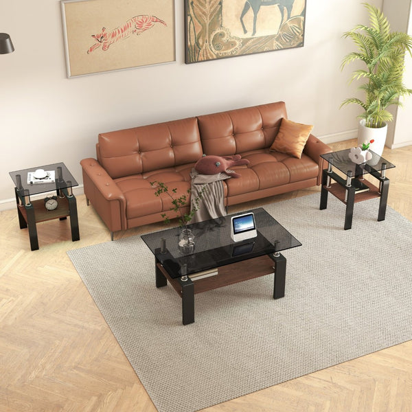 English Elm Set Of 2 Modern Tempered Glass Tea Tables - Sleek, Sturdy, And Stylish For Your Living Space Decor! W241P300310-GIGA