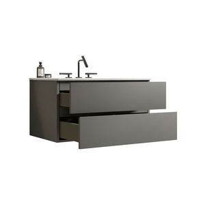 English Elm Tia 36" Wall Mount Space Grey Floating Vanity With Ceramic Sink, Soft-Close Drawers & Large Storage W1865S00067-GIGA