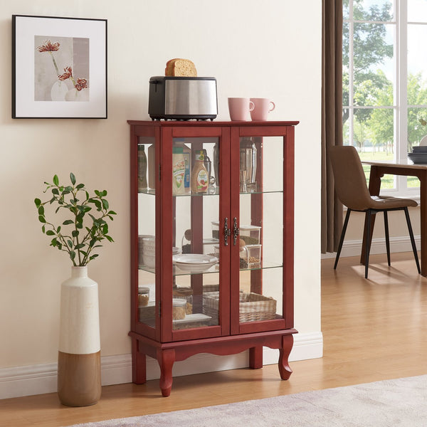 English Elm 2 Doors Curio Cabinet With Adjustable Shelves, Lighted Display & Mirrored Back For Home Or Office W2275P177196