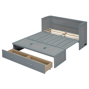English Elm Full Size Wall Murphy Bed Cabinet with Storage Drawer and Built-in Usb Charging Gray N708P205903E
