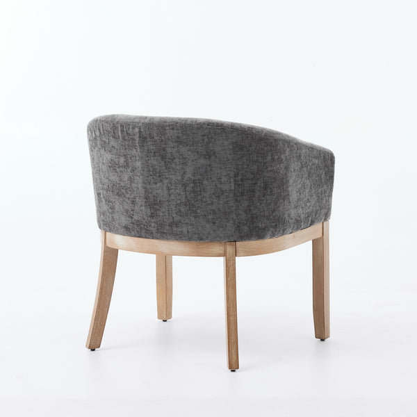 English Elm Mid Century Barrel Accent Chair Chenille Upholstery Rubberwood Legs Dining Room Gray W1143P449341
