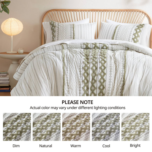 English Elm 3 Pcs King/Cal King Chenille Duvet Cover Set In Soft Sage & Ivory - Elegant Comfort For Your Bedroom B035P319206