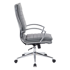 OSP Home Furnishings High Back Executive Office Chair with Faux Leather Upholstery Lumbar Support Chrome Arms Charcoal SPX23590C-U42