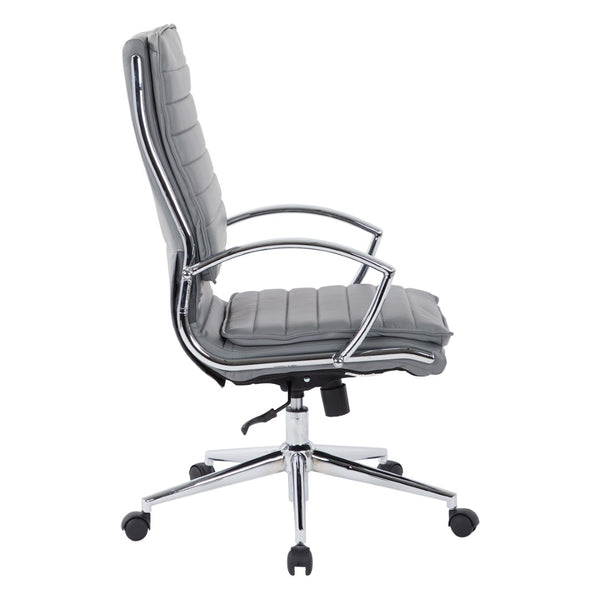 OSP Home Furnishings High Back Executive Office Chair with Faux Leather Upholstery Lumbar Support Chrome Arms Charcoal SPX23590C-U42