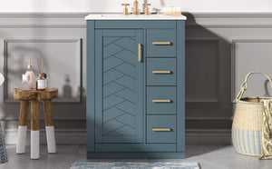 English Elm 24" Bathroom Vanity With Ceramic Sink - Stylish Blue Cabinet, Soft-Close Drawers & Modern Elegance N710P341038C