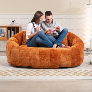 English Elm Bean Bean Bag Sofa High-Density Memory Foam Two-Seater Lounger High Back Chenille Cozy Support Orange W395P181437