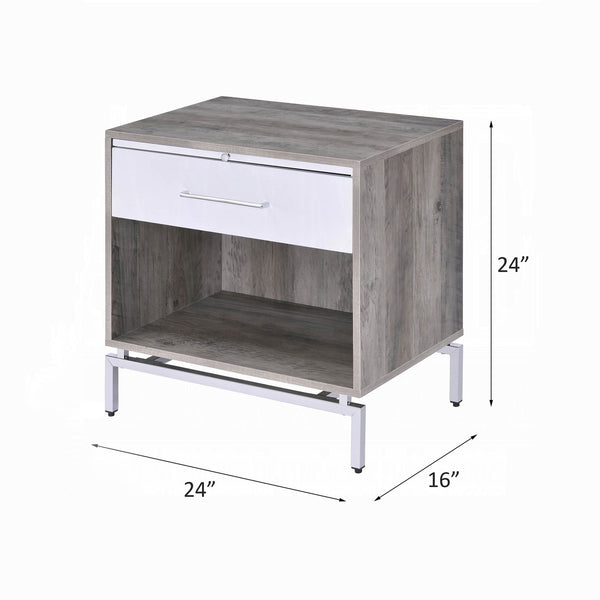 English Elm 1 Modern Kids Nightstand with Drawer and Open Shelf for Contemporary Bedrooms and Smart Storage Solutions Grey,Oak B016P256492