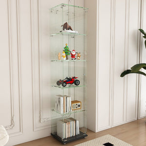 English Elm Premium 5-Tier Glass Display Case With Led Lighting, Stylish Design For Collectibles, Home & Office W2700P353066-GIGA