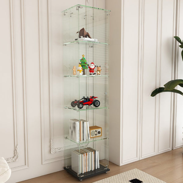 English Elm Premium 5-Tier Glass Display Case With Led Lighting, Stylish Design For Collectibles, Home & Office W2700P353066-GIGA
