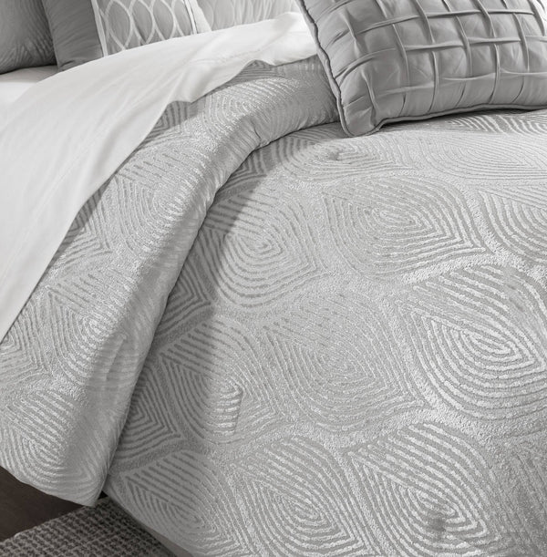 English Elm 10-piece California King Velvet Jacquard Comforter Set Layered Bedding with Microfiber Shams Grey B035P482945