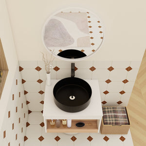 English Elm 24" Floating Bathroom Vanity Open Shelf Plywood Cabinet with Ceramic Vessel Sink W3450S00052