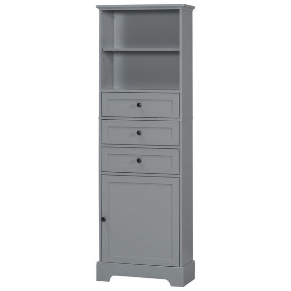English Elm Gray Tall Storage Cabinet with 3 Drawers, Adjustable Shelves, Anti-Dump Device for Bathroom Office Home Organizing 42x23.75x6.5 WF323347AAE