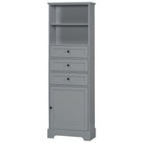 English Elm Gray Tall Storage Cabinet With 3 Drawers and Adjustable Shelves For Bathroom, Study, Office and Interior, Mdf Board With Painted Finish