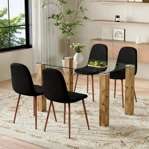 English Elm Table And Chair Set - Modern 49.6" Tempered Glass Dining Table With 4 Comfortable Black Linen Chairs W1151S03515-GIGA