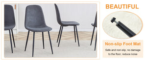 English Elm Table and Chair Set Marble Glass Top with Six Gray Linen Seats Modern Dining W1151S04656