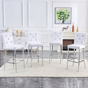 English Elm A Set of 2 Crocodile Embossed Pvc Barstools with Crystal Clasp Detail for Home Bars White W3875P383095