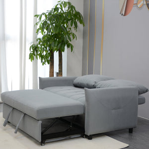 English Elm Modern Velvet 3-in-1 Sleeper Sofa Bed Convertible Loveseat Light Blue with USB, Storage Pockets & Pillows, Adjustable Backrest W1183S00021