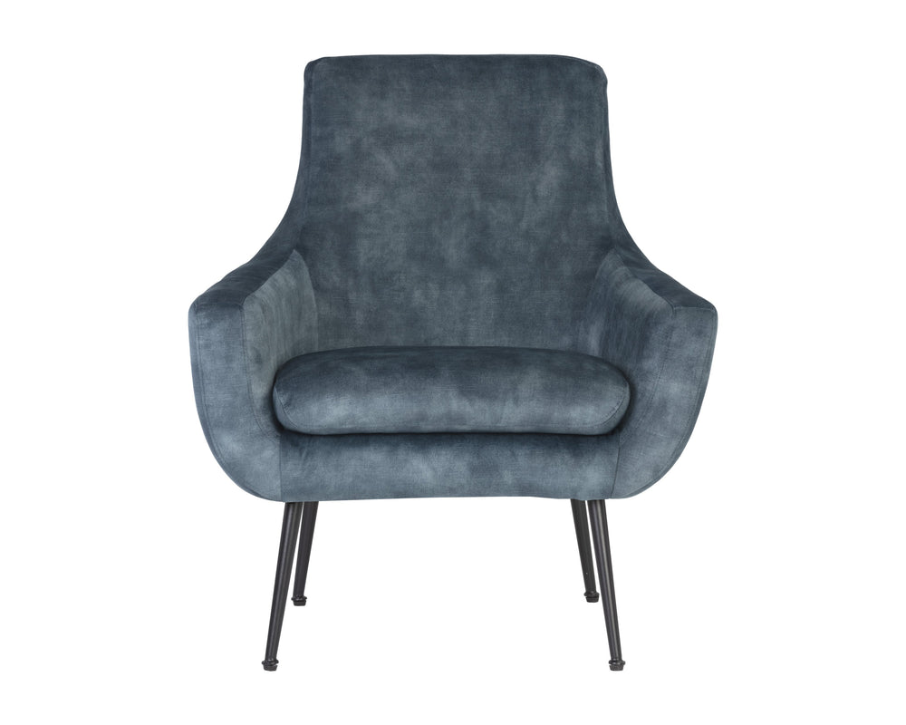 Sunpan Aletta Lounge Chair - Glamorous Nono Petrol Fabric Armchair With Sleek Black Iron Legs For Style Blue Fabric 111899