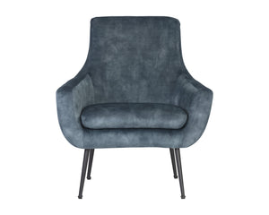 Sunpan Aletta Lounge Chair - Glamorous Nono Petrol Fabric Armchair With Sleek Black Iron Legs For Style Blue Fabric 111899