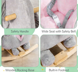 English Elm Elephant Plush Toddler Rocking Toy with Sound Effects Steel Frame and Sparkly Crown T3971P442354