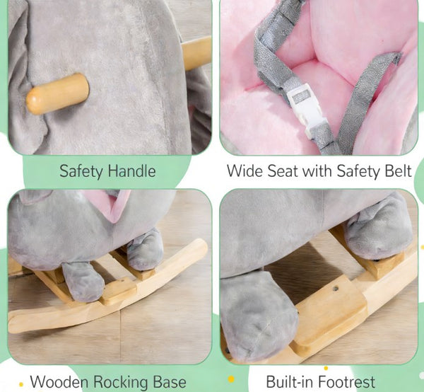 English Elm Elephant Plush Toddler Rocking Toy with Sound Effects Steel Frame and Sparkly Crown T3971P442354