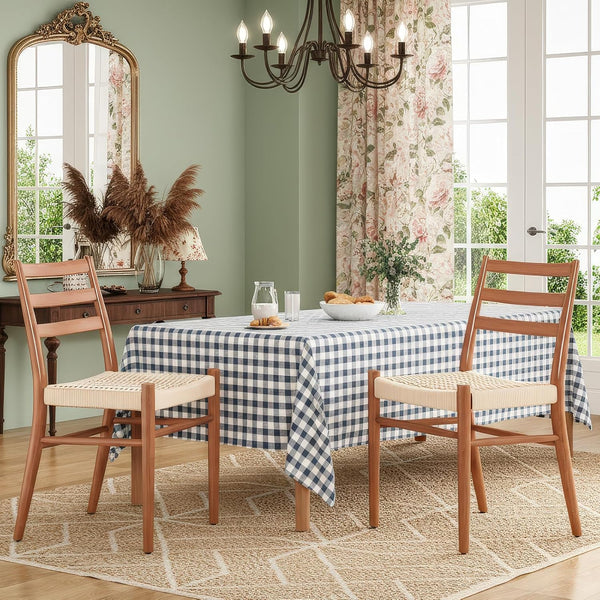 English Elm Dining Chairs with Handwoven Rope Seats and Iron Frame Mid Century Modern Set of 2 Beige,Walnut T3623P438619
