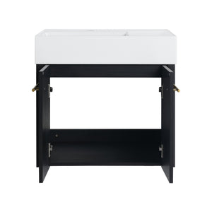 English Elm 24 Inch Wall-Mounted Bathroom Vanity Set With Thick Resin Sink, Storage Rack & Soft-Close Doors W999S00366