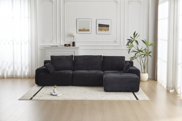 English Elm Modern Memory Foam Compressed Sofa — Pet-Friendly Corduroy Modular Sectional, Cloud-Like Comfort, No Assembly Black W3723S00010