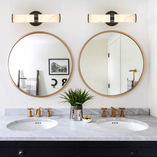 English Elm Resin Imitation Marble Wall Sconces Set of 2 with Black Iron Frame, Cylindrical Ambient Lighting W2312P374968