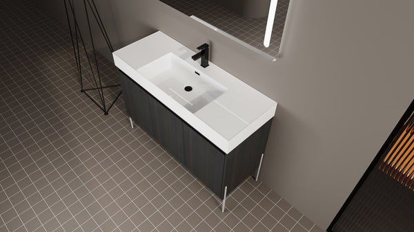 English Elm 48" Freestanding Bathroom Vanity with Resin Sink and Spacious Cabinet, Soft-Close Doors, Durable Finish Dark Oak W1972S00015