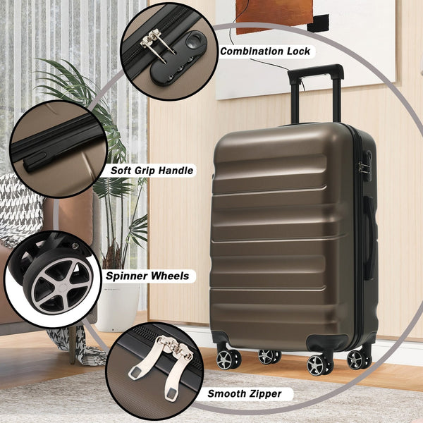 English Elm Hardshell Abs Four Piece Luggage Set with Spinner Wheels Tsa Lock Packing Cubes Brown N730P262653G