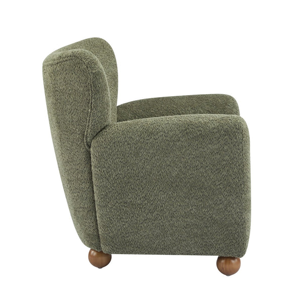English Elm Christopher Knight Home® - Cozy Wingback Armchair with Plush Bouclé Upholstery, Solid Wood Legs, Timeless Elegant Comfort Olive Green,Teak 32 L x 29.5 W x 26.75 H N776P293322G