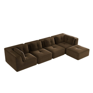 English Elm Modern Corduroy Sectional Sofa with Tufted Cushions Deep Seat and Movable Ottoman Brown W714S01811