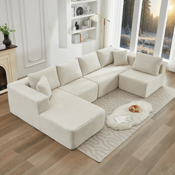 English Elm Modular Single-Seat Sectional Couch In Beige - Versatile L/U-Shaped Design For Stylish Comfort W1143P313660
