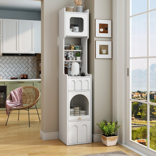 English Elm White Sideboard Storage Cabinet – Modern Multi-Functional Design With Glass Doors & Versatile Shelving W331P298183-GIGA