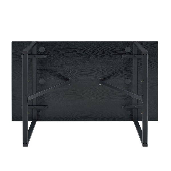 English Elm Black Faux Grain Mdf Rectangular Dining Set with Six Striped Pu Upholstered Chairs W1151S04377