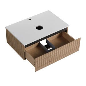 English Elm 30'' 30 Inch Floating Bathroom Vanity with Ceramic Vessel Sink and Soft Close Drawer W999S00361