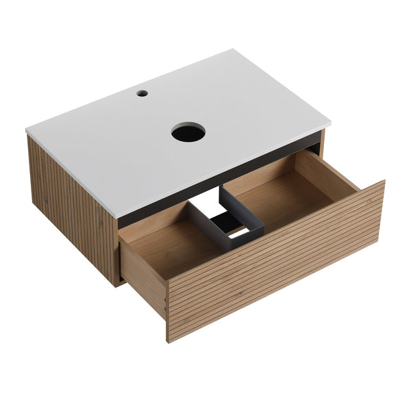 English Elm 30'' 30 Inch Floating Bathroom Vanity with Ceramic Vessel Sink and Soft Close Drawer W999S00361