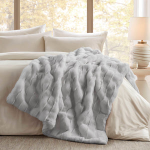 JLA Home Madison Park - Faux Faux Fur Throw Madison Park — Luxe basket-weave plush, Oeko‑Tex certified, machine washable comfort Light Grey MP50-8797