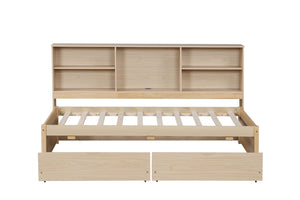 English Elm Twin Storage Bed with Bookcase Headboard Built-in Usb Charging and Two Drawers Natural W697S00038