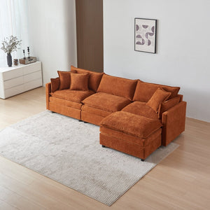 English Elm Stylish Modular L-Shaped Sectional Sofa With Ottoman - Cozy Chenille Upholstered Design For Living Rooms, Apartments, And Offices W1765S00087-GIGA
