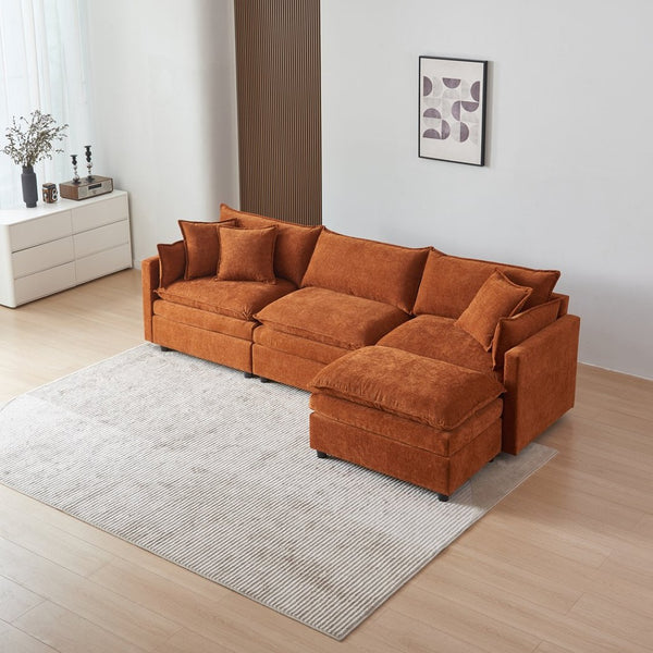 English Elm Stylish Modular L-Shaped Sectional Sofa With Ottoman - Cozy Chenille Upholstered Design For Living Rooms, Apartments, And Offices W1765S00087-GIGA